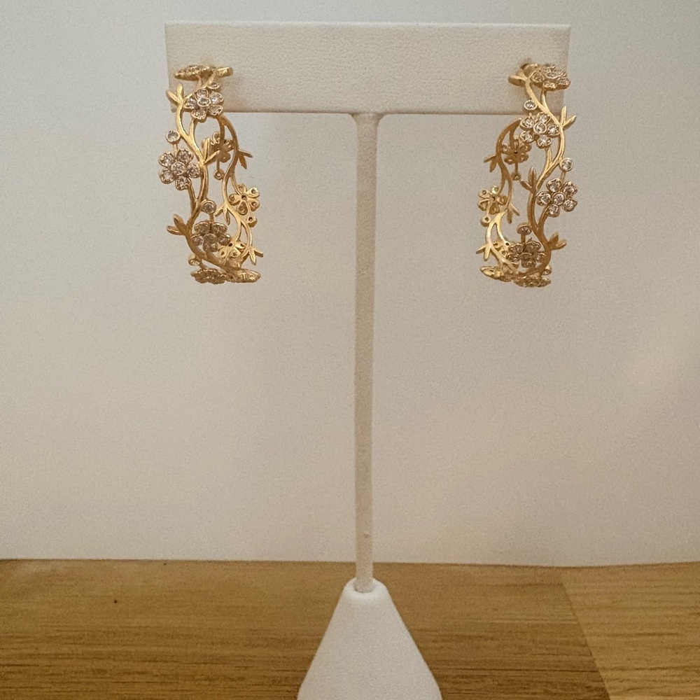 Julie Vos Gold Floral Hoop Earrings with Crystal Accents